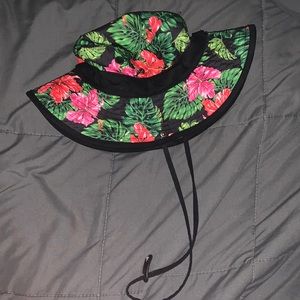 green and pink floral bucket hat